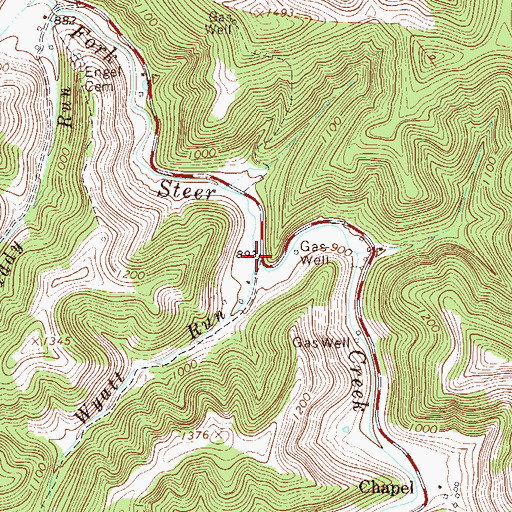 Topographic Map of Wyatt Run, WV