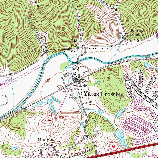 Topographic Map of Yates Crossing, WV