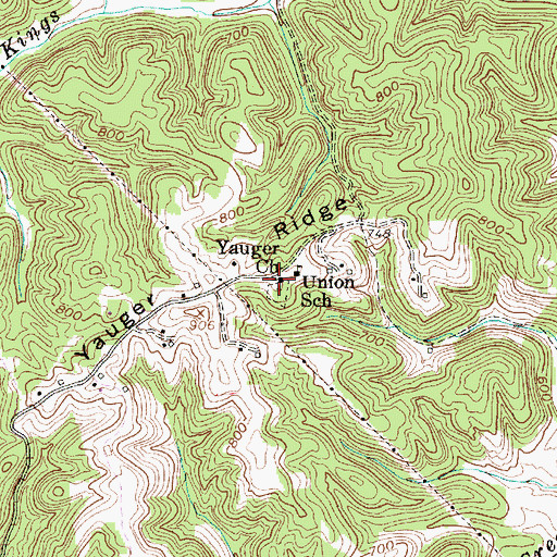 Topographic Map of Yauger Church, WV