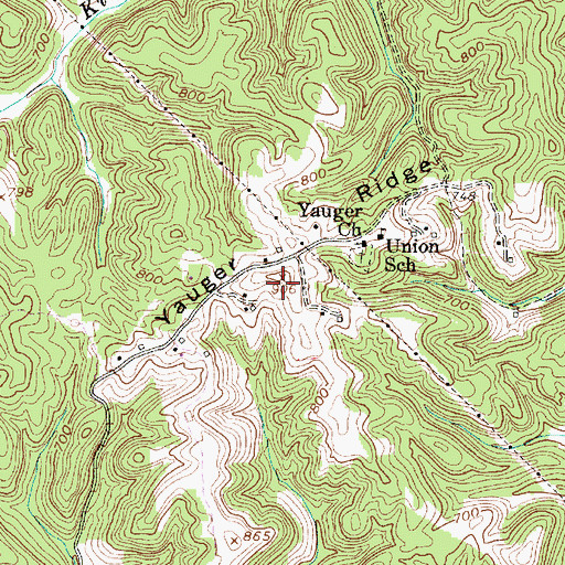 Topographic Map of Yauger Ridge, WV