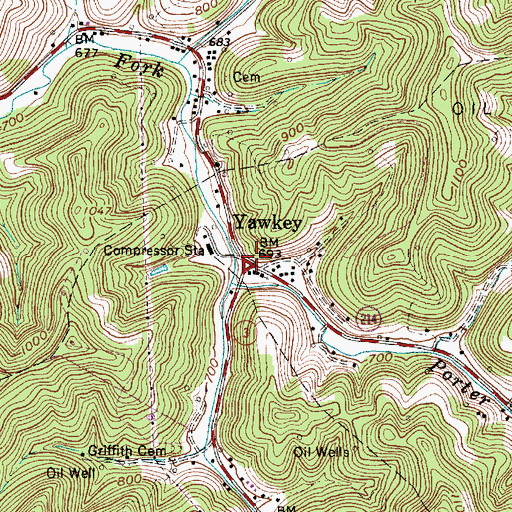 Topographic Map of Yawkey, WV