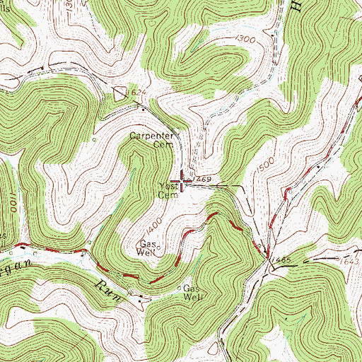 Topographic Map of Yost Cemetery, WV