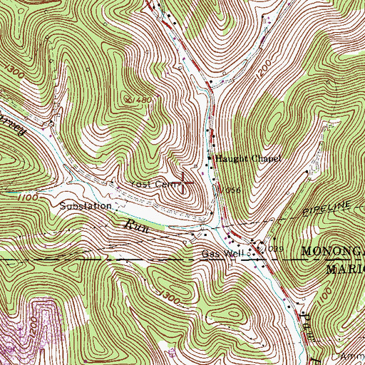 Topographic Map of Yost Cemetery, WV
