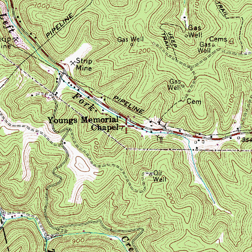 Topographic Map of Youngs Memorial Chapel, WV
