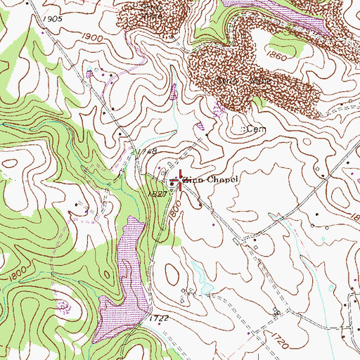 Topographic Map of Zinn Chapel, WV
