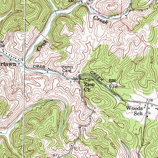 Topographic Map of Zion Church, WV
