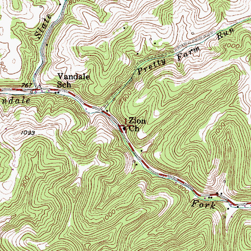 Topographic Map of Zion United Methodist Church, WV