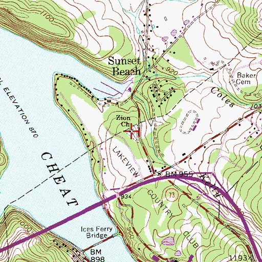 Topographic Map of Zion Church, WV