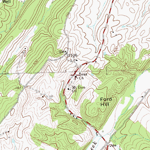 Topographic Map of Zoar Church, WV