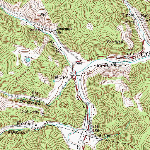 Topographic Map of Hollybush Branch, WV