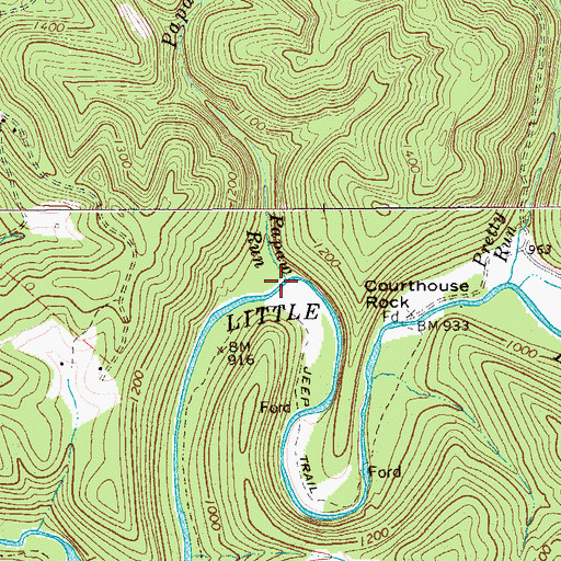 Topographic Map of Papaw Run, WV