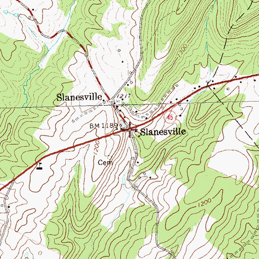 Topographic Map of Slanesville, WV