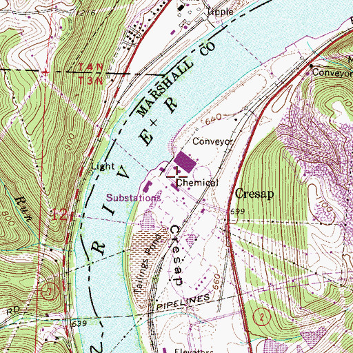 Topographic Map of Cresap Bend, WV