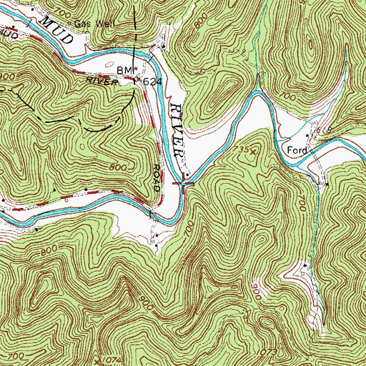 Topographic Map of Trace Fork Mud River, WV