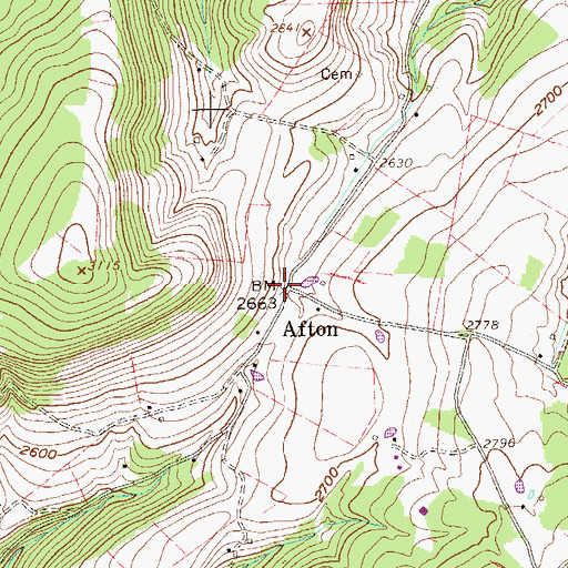 Topographic Map of Afton, WV