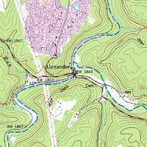 Topographic Map of Alexander, WV