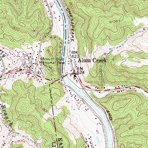 Topographic Map of Alum Creek, WV