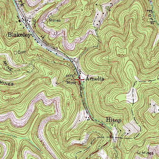 Topographic Map of Amelia, WV