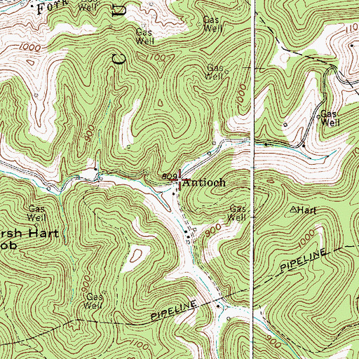 Topographic Map of Antioch, WV