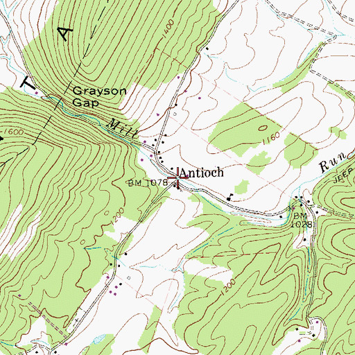 Topographic Map of Antioch, WV