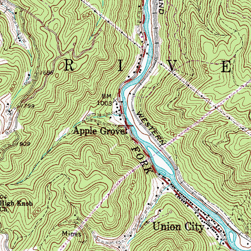 Topographic Map of Apple Grove, WV