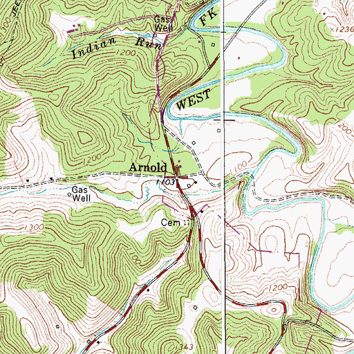 Topographic Map of Arnold, WV