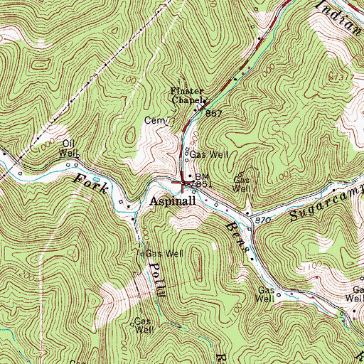 Topographic Map of Aspinall, WV