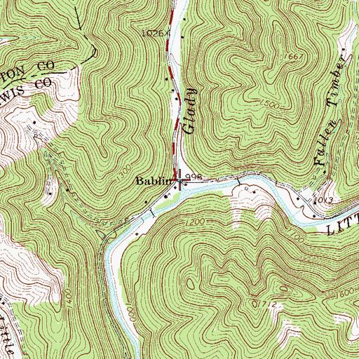 Topographic Map of Bablin, WV