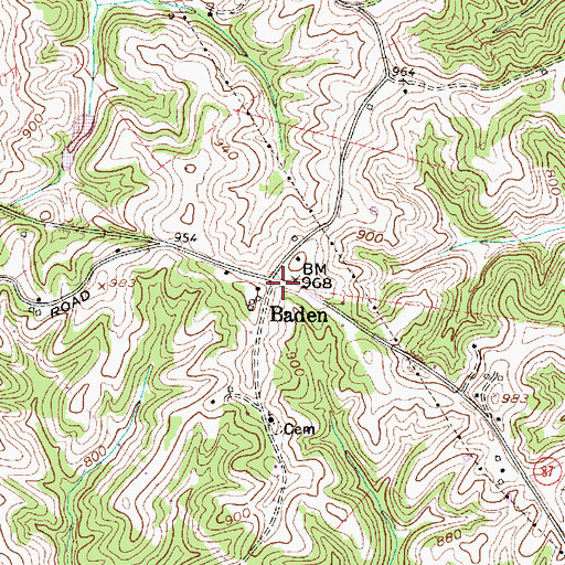 Topographic Map of Baden, WV