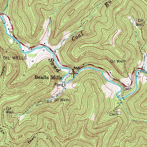 Topographic Map of Bealls Mills, WV