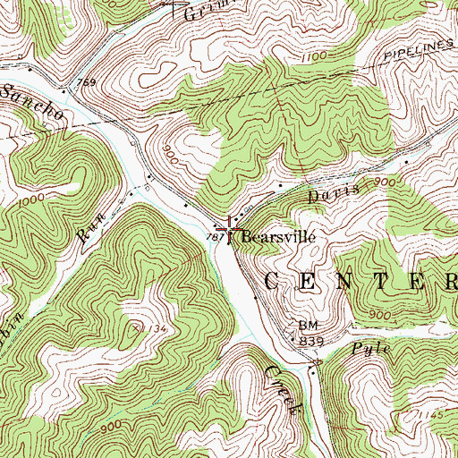 Topographic Map of Bearsville, WV