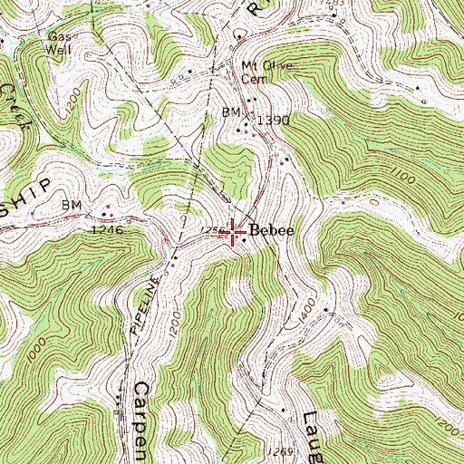 Topographic Map of Bebee, WV