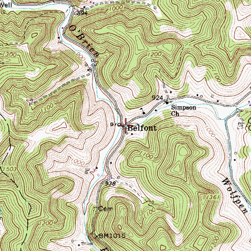 Topographic Map of Belfont, WV