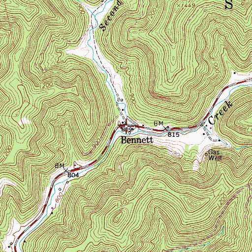 Topographic Map of Bennett, WV