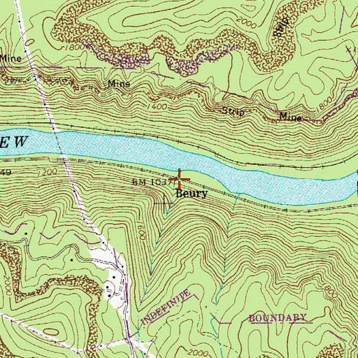 Topographic Map of Beury, WV