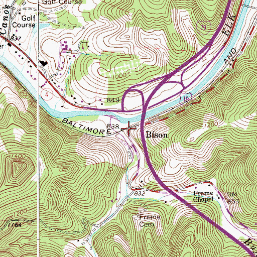 Topographic Map of Bison, WV