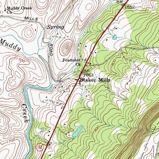 Topographic Map of Blaker Mills, WV