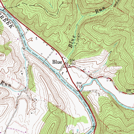 Topographic Map of Blue, WV