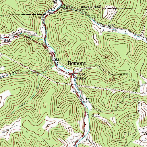 Topographic Map of Bomont, WV