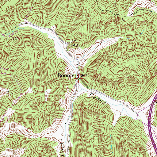 Topographic Map of Bonnie, WV