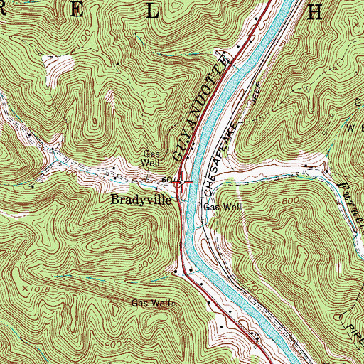 Topographic Map of Bradyville, WV