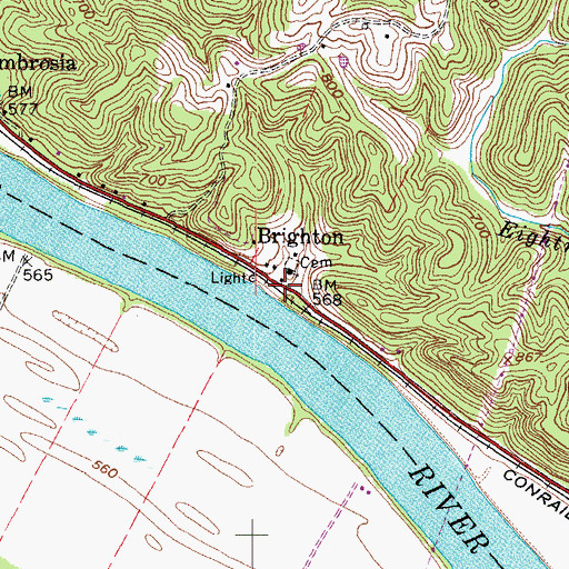 Topographic Map of Brighton, WV