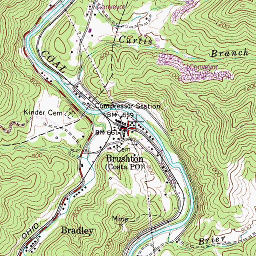 Topographic Map of Brushton, WV