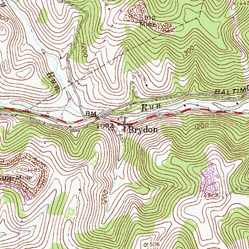 Topographic Map of Brydon, WV