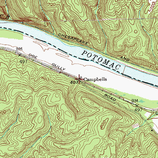 Topographic Map of Campbells, WV