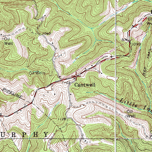 Topographic Map of Cantwell, WV