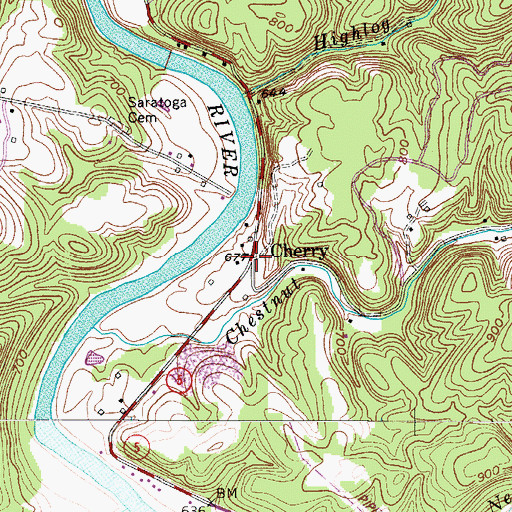 Topographic Map of Cherry, WV