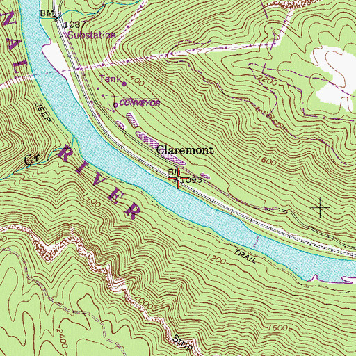 Topographic Map of Claremont, WV
