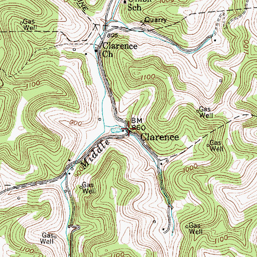 Topographic Map of Clarence, WV