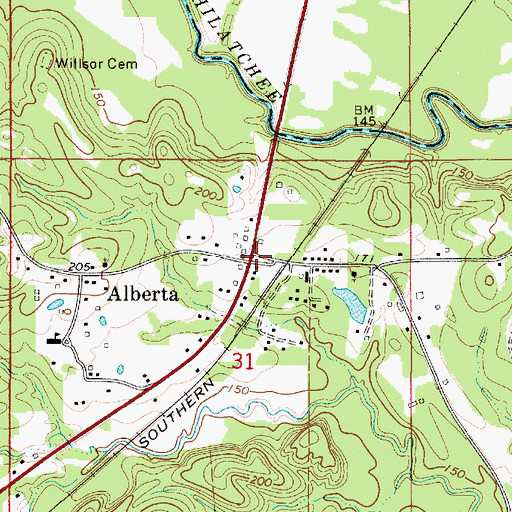 Topographic Map of Alberta, AL